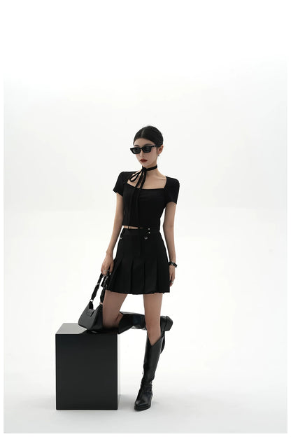 Tie-Detail Square-Neck Cropped T-Shirt