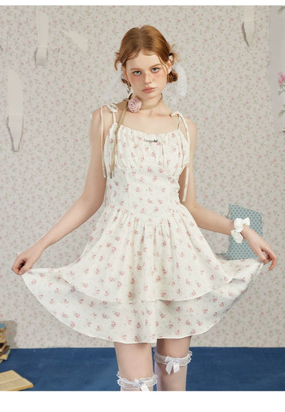 White Floral Spaghetti Strap Dress