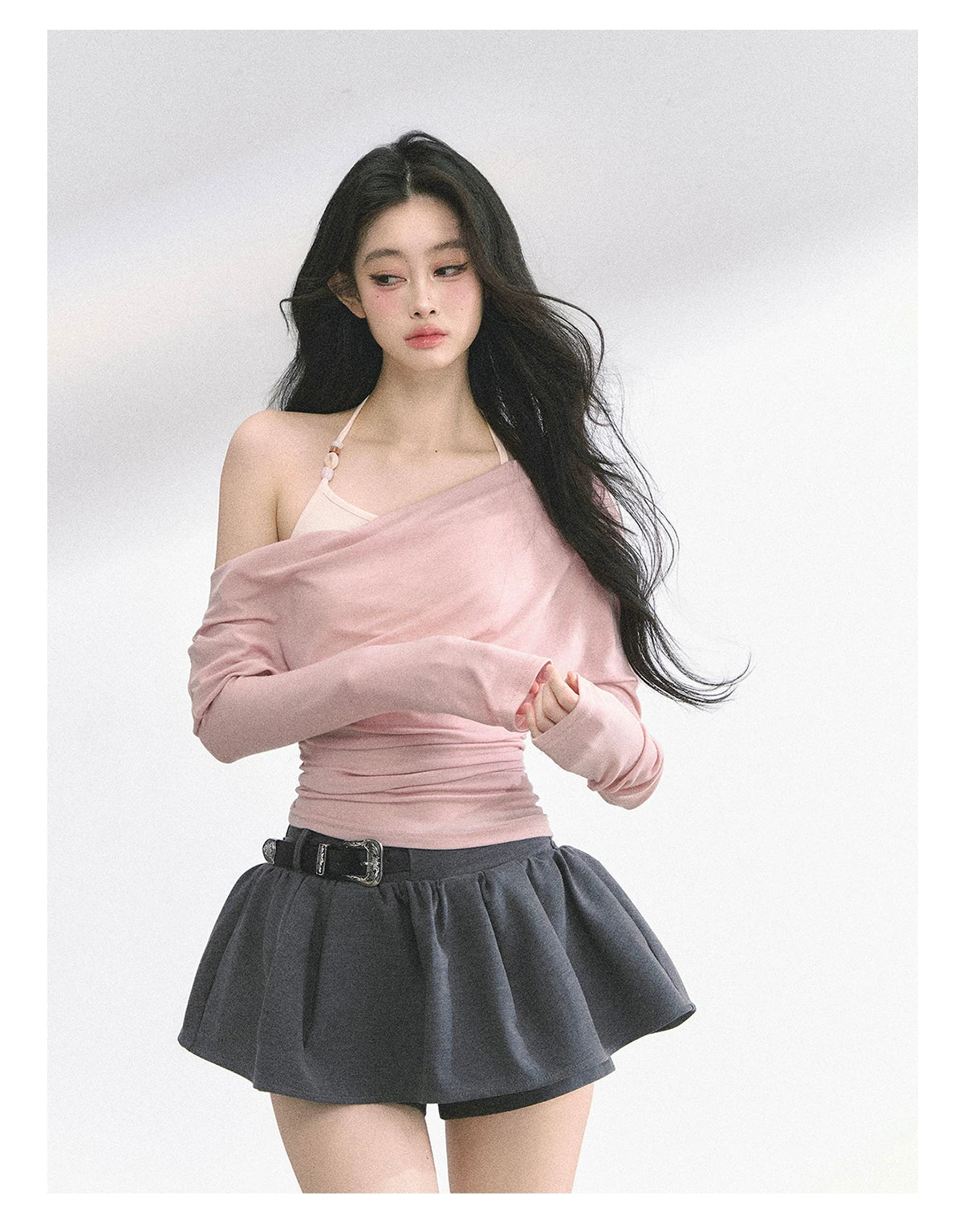 Asymmetric Off-Shoulder Long-Sleeve T-Shirt