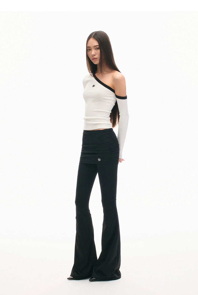 Faux Two-piece Mid-waist Pleated Flared Pants