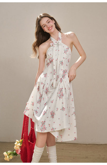 Rose Pleats Halter Midi Dress