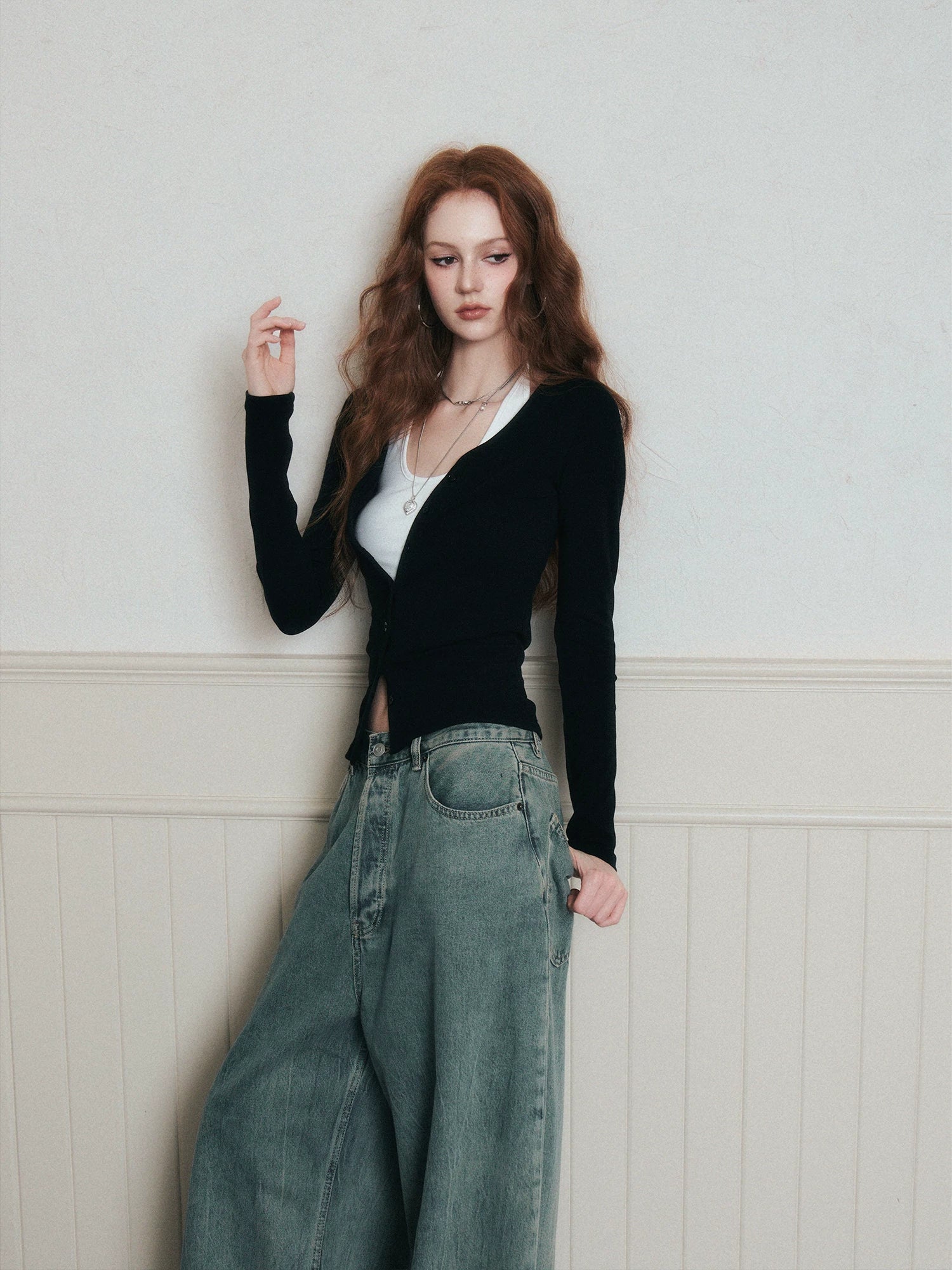 Layered Halter Camisole &amp; Knit Cardigan Set