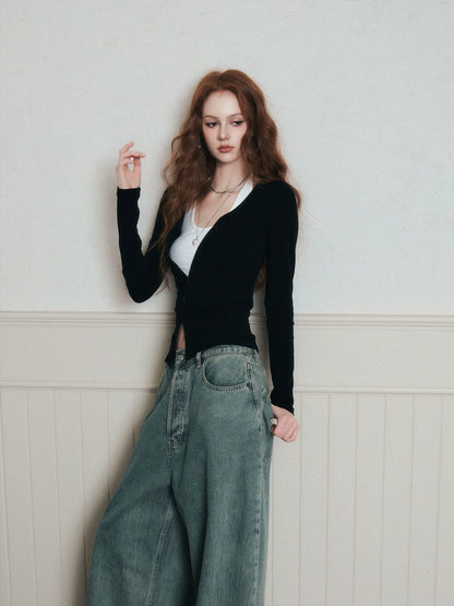 Layered Halter Camisole &amp; Knit Cardigan Set