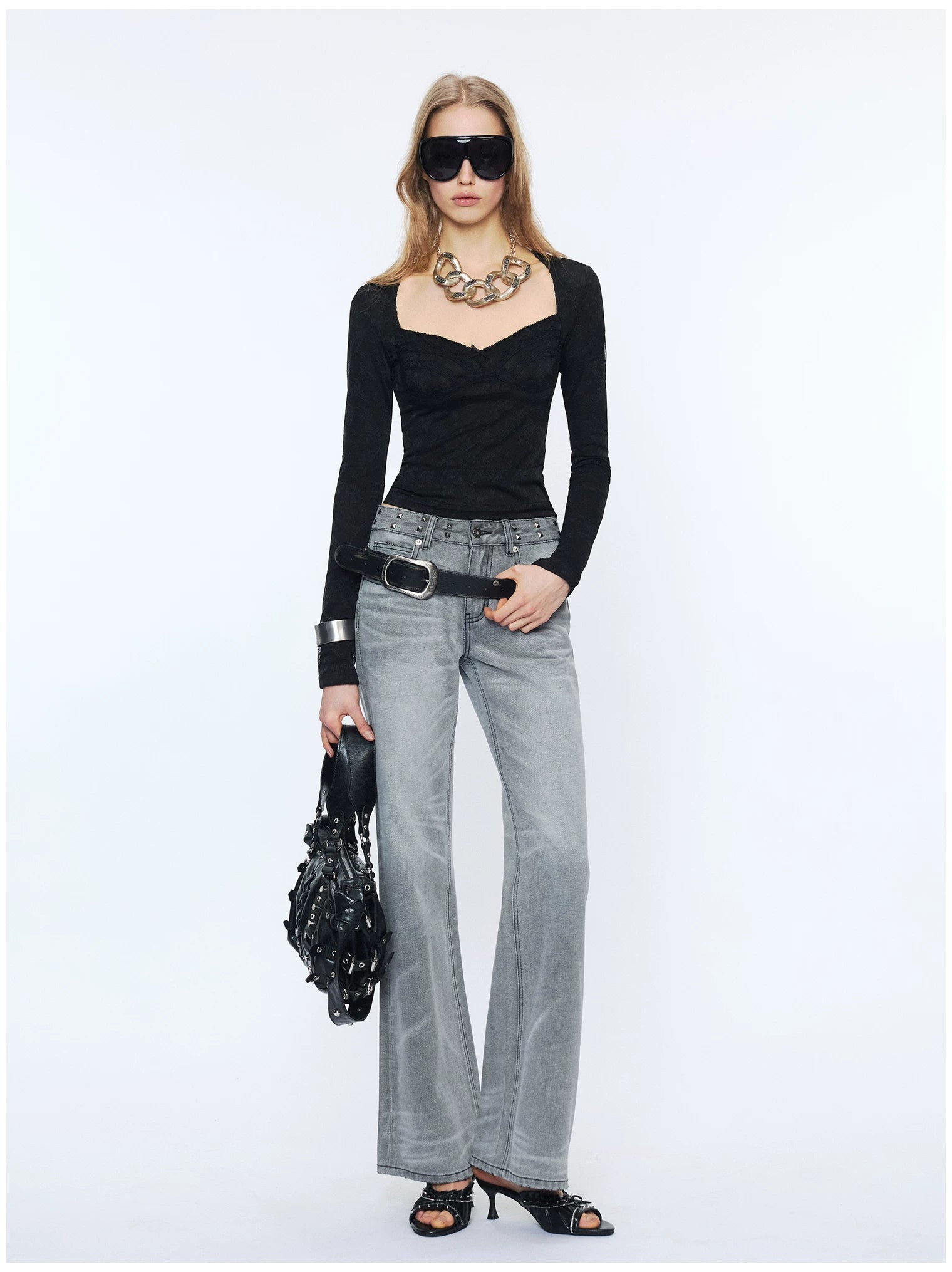 Straight-Leg Washed Denim Jeans