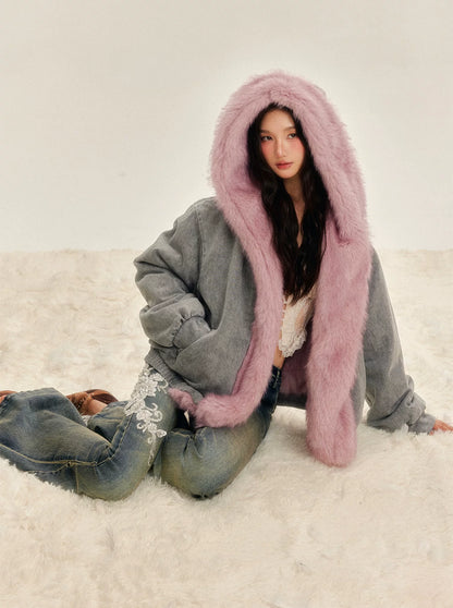 Reversible Eco-Faux Fur Denim Jacket