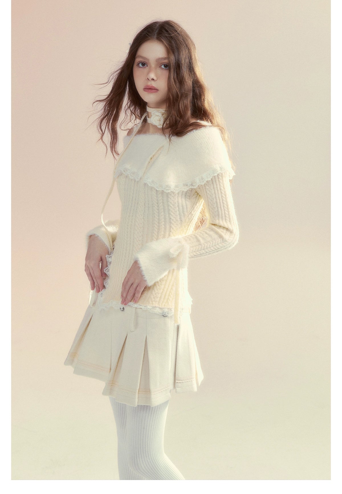 White Off-Shoulder Long sleeve Sweater - CHINASQUAD