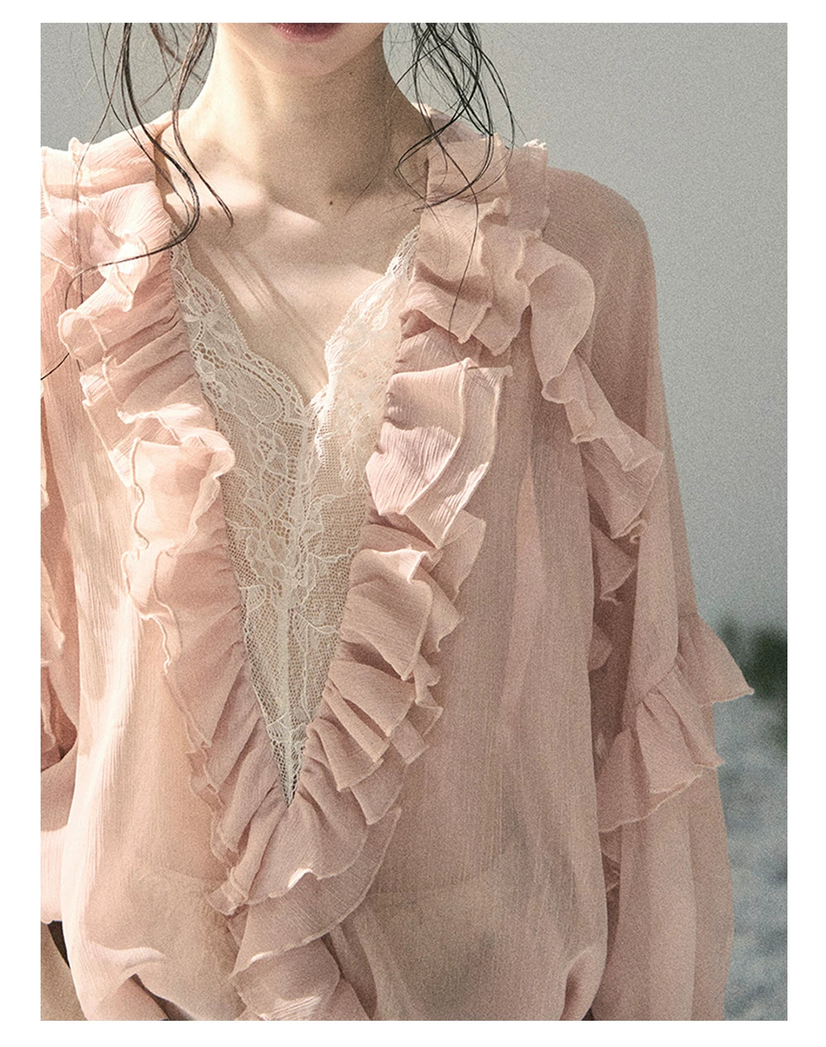 French Ruffle Lace Chiffon Blouse