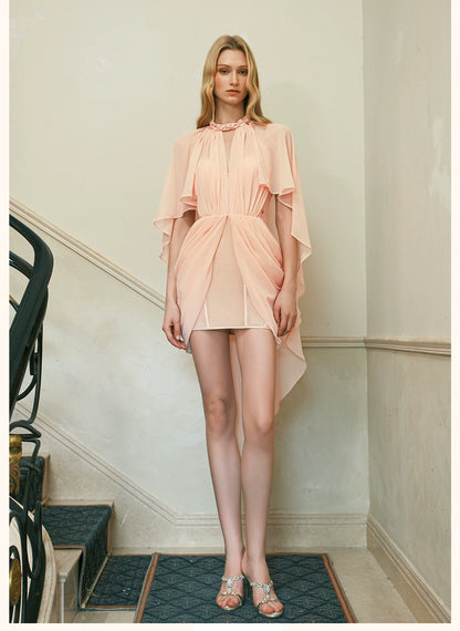 Draped Shawl Detail Halter Corset Dress