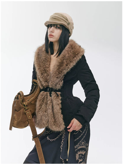 Vintage-Tech Distressed Fur-Panel Down Jacket