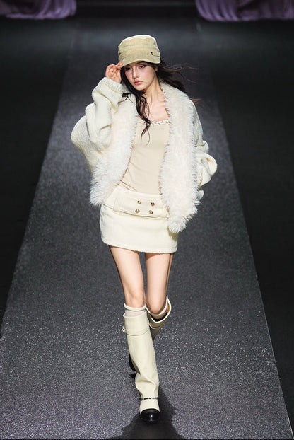 Faux Fur Trim Quilted Cotton Jacket