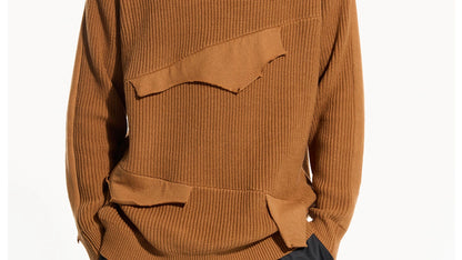 Cloud Texture Dual-Tone Distressed Knit Sweater