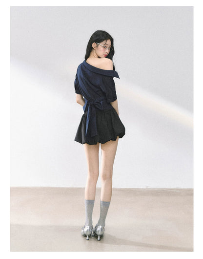 American-Style High-Waist Bubble Mini Skirt