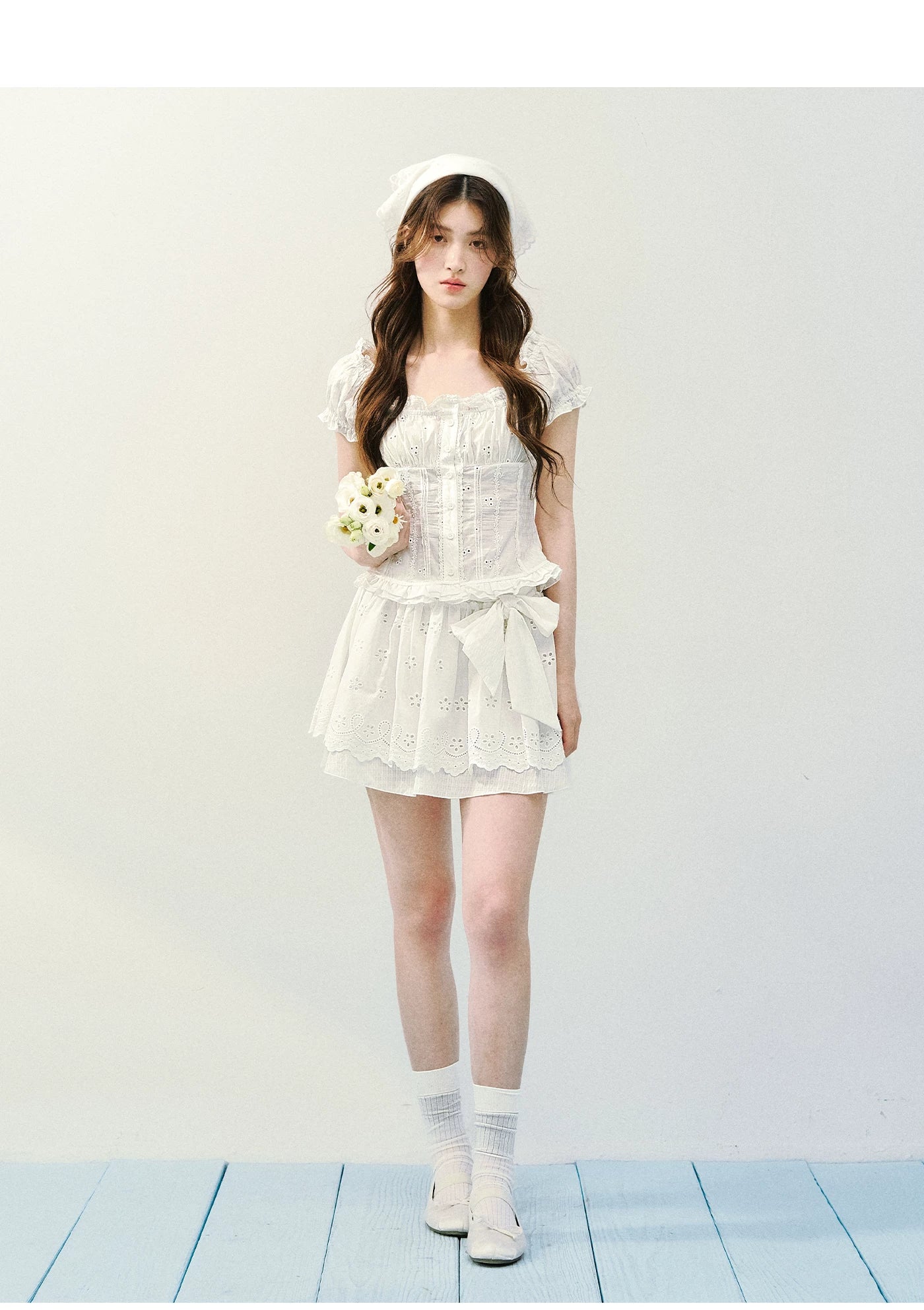 Vintage Plaid Lace Ribbon Two-Piece Set