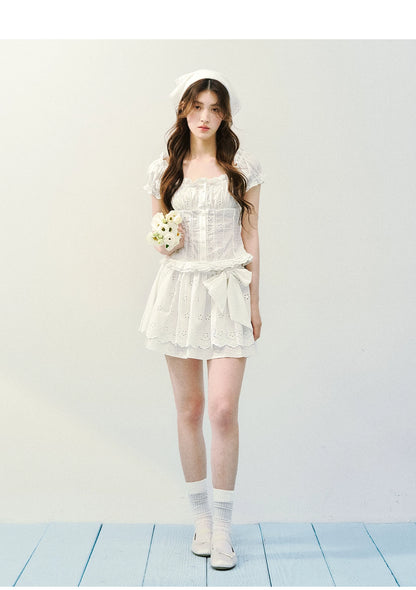 Vintage Plaid Lace Ribbon Two-Piece Set
