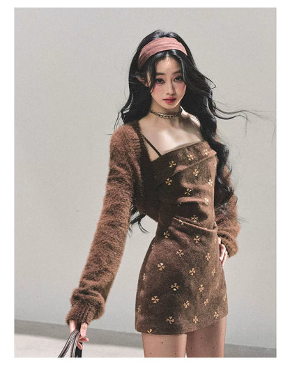 French Wool Strappy Bodycon Mini Dress