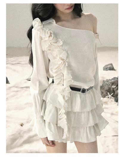 French Ruffle Off-Shoulder Mini Dress