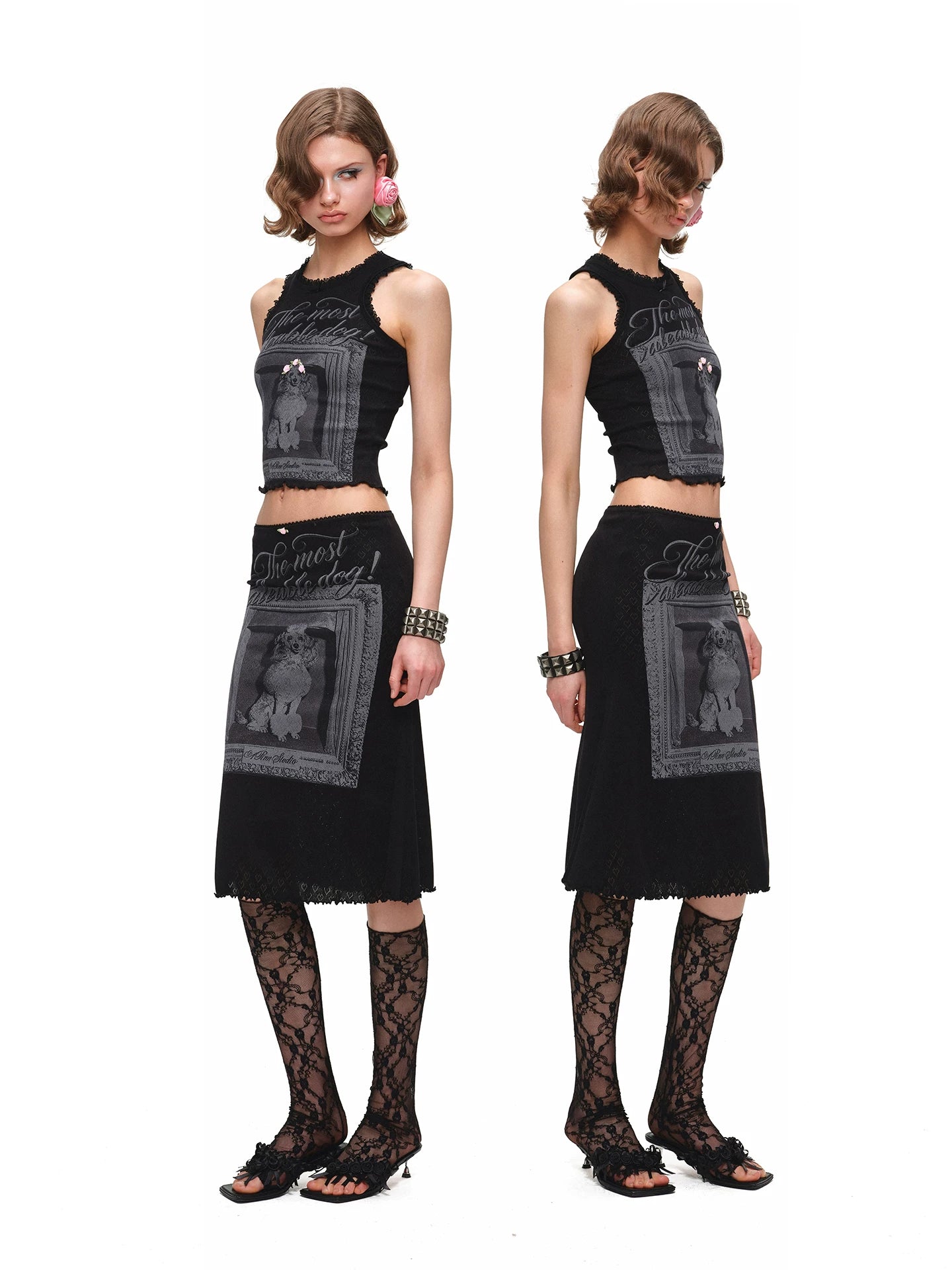 Vintage Frame Dog Print Tank &amp; Midi Skirt Set 1Jinn Studio