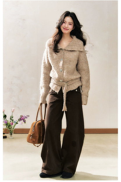 Two-Tone Design Collar Loose Top Cardigan Sweater