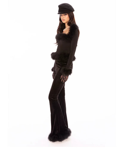 Feather-Trim Long-Sleeve Knit Top