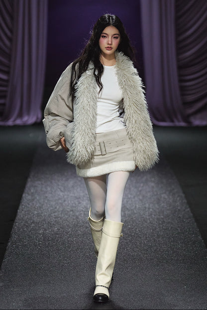 Plush-Collar Padded Cotton Coat