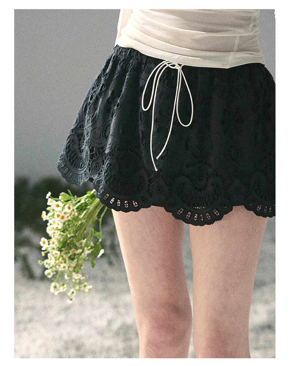 “Lost in Your Embrace” French Floral Cutwork Bubble Mini Skirt