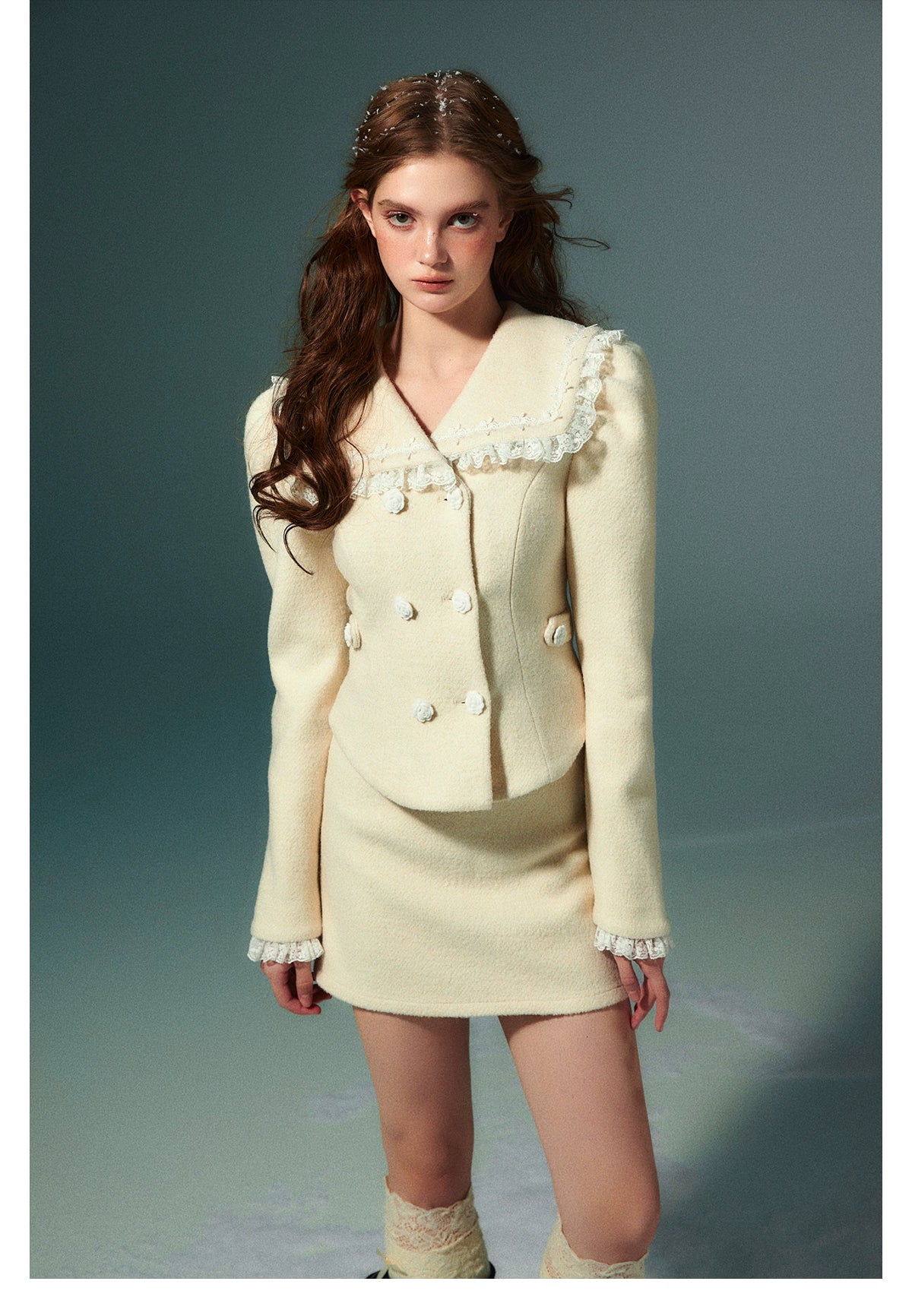 Naval Collar Wool Jacket &amp; Skirt Set - CHINASQUAD