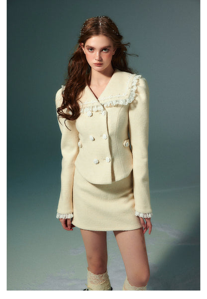 Naval Collar Wool Jacket &amp; Skirt Set - CHINASQUAD