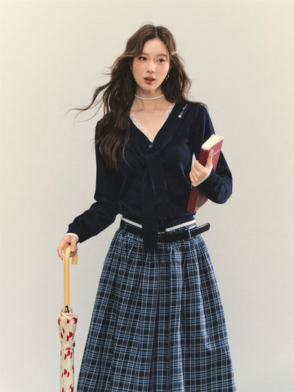 Lace Splicing Strappy Knitted Cardigans