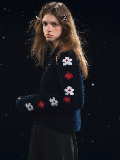 Vintage Floral Jacquard Lapel Cardigan