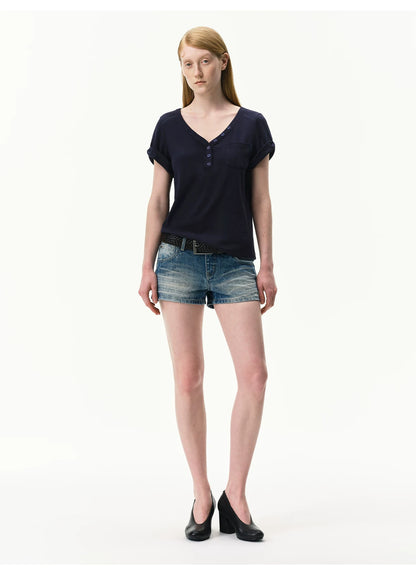Vintage Washed Low-Rise Denim Shorts