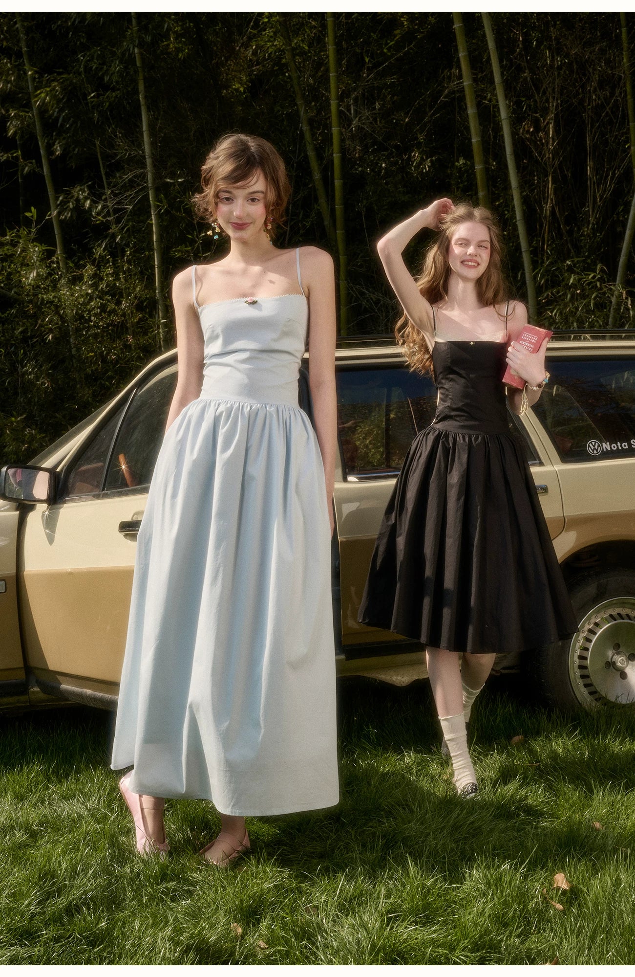 Baby Blue Bow-Tie Layered Maxi Dress