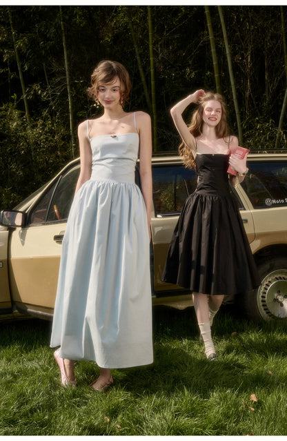 Baby Blue Bow-Tie Layered Maxi Dress