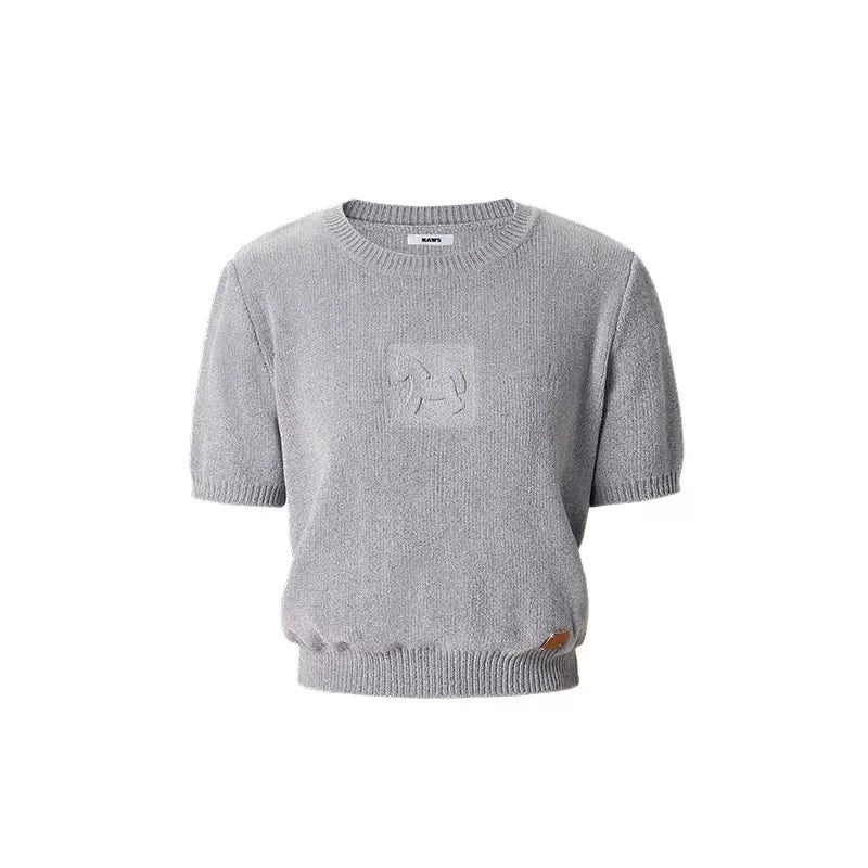Embossed Logo Cropped Knit Tee