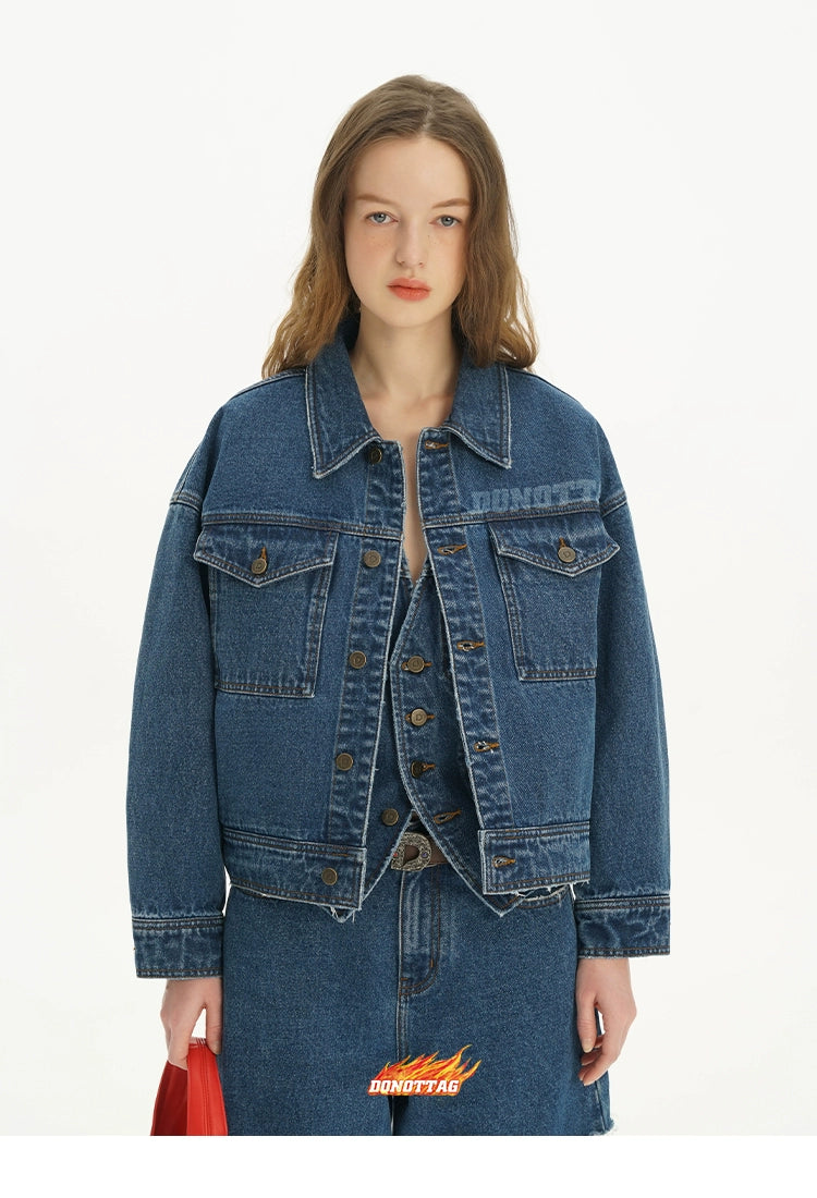 Blue Double Pocket Logo Denim Jacket - CHINASQUAD