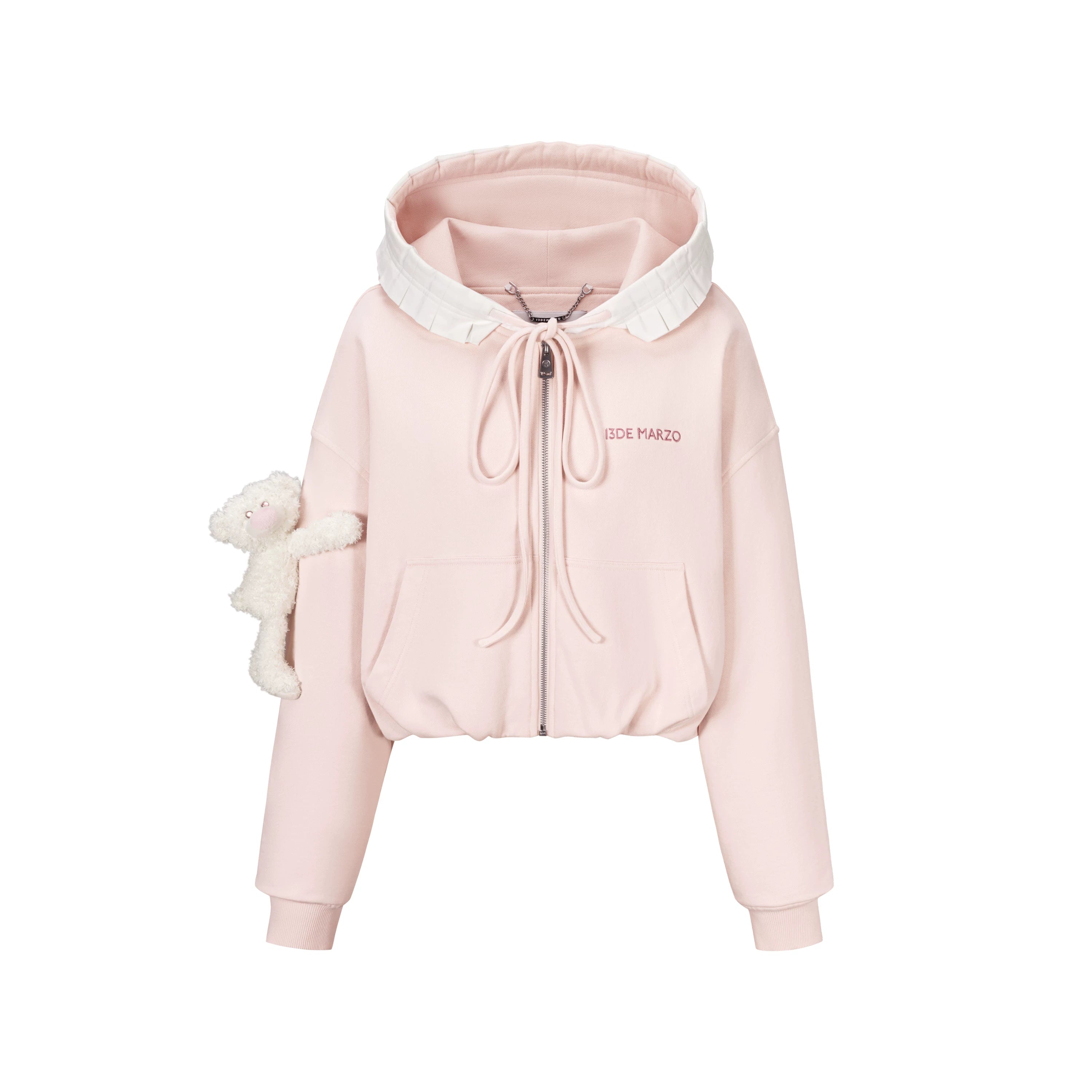 Ruffled Hooded Zip-Up Cropped Sweatshirt