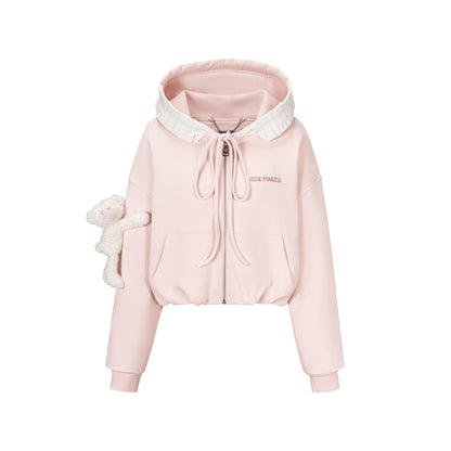 Ruffled Hooded Zip-Up Cropped Sweatshirt