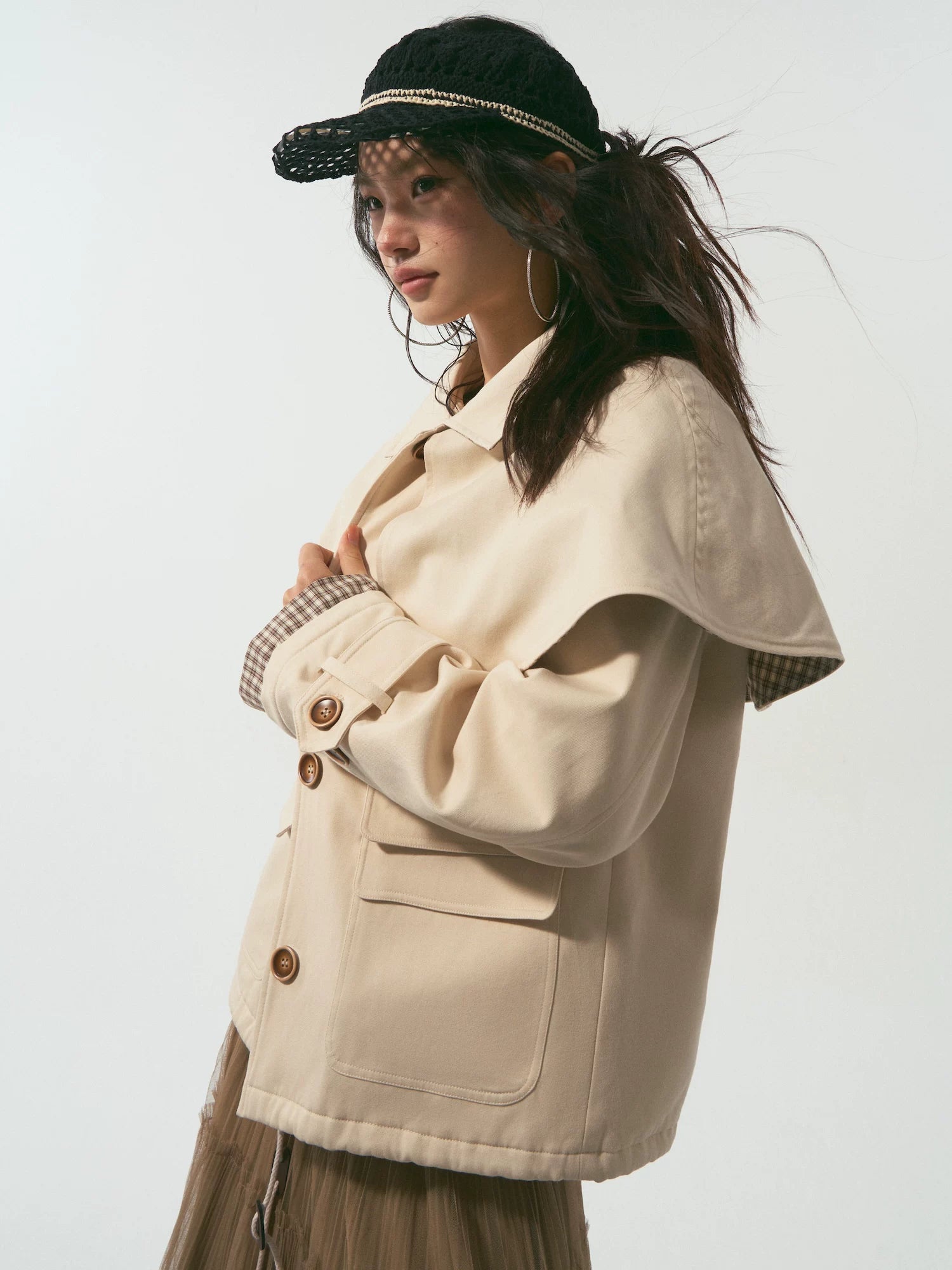 Detachable Cape Quilted Padded Jacket