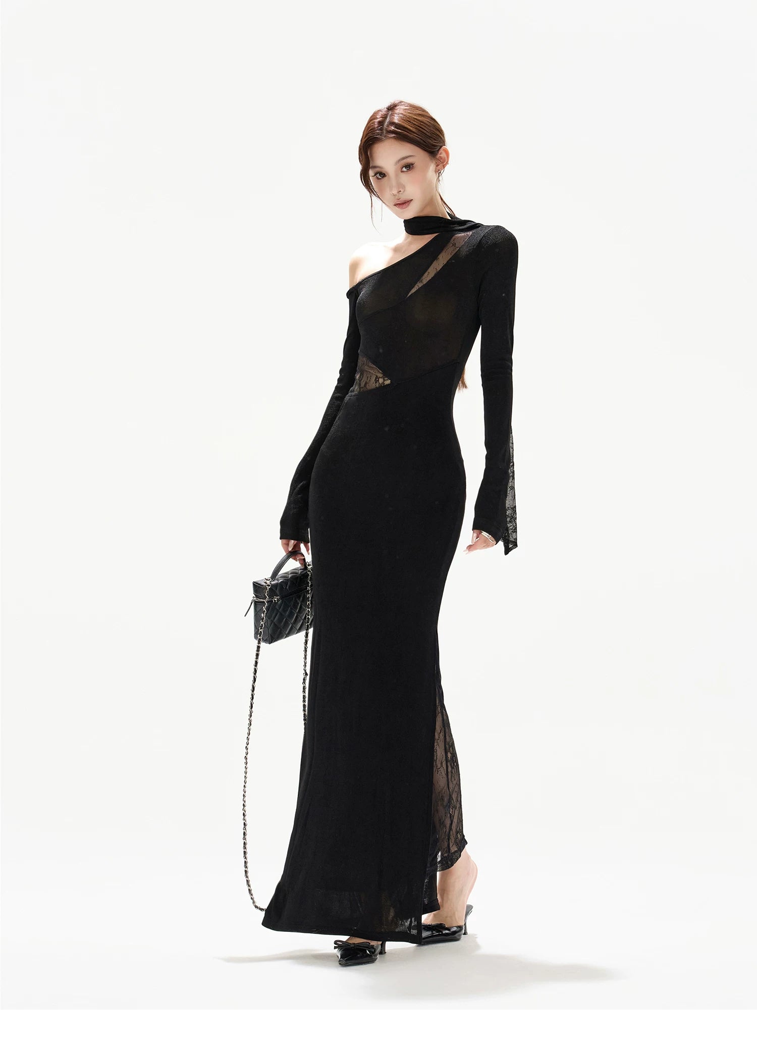 Asymmetric One-Shoulder Knit Evening Dress