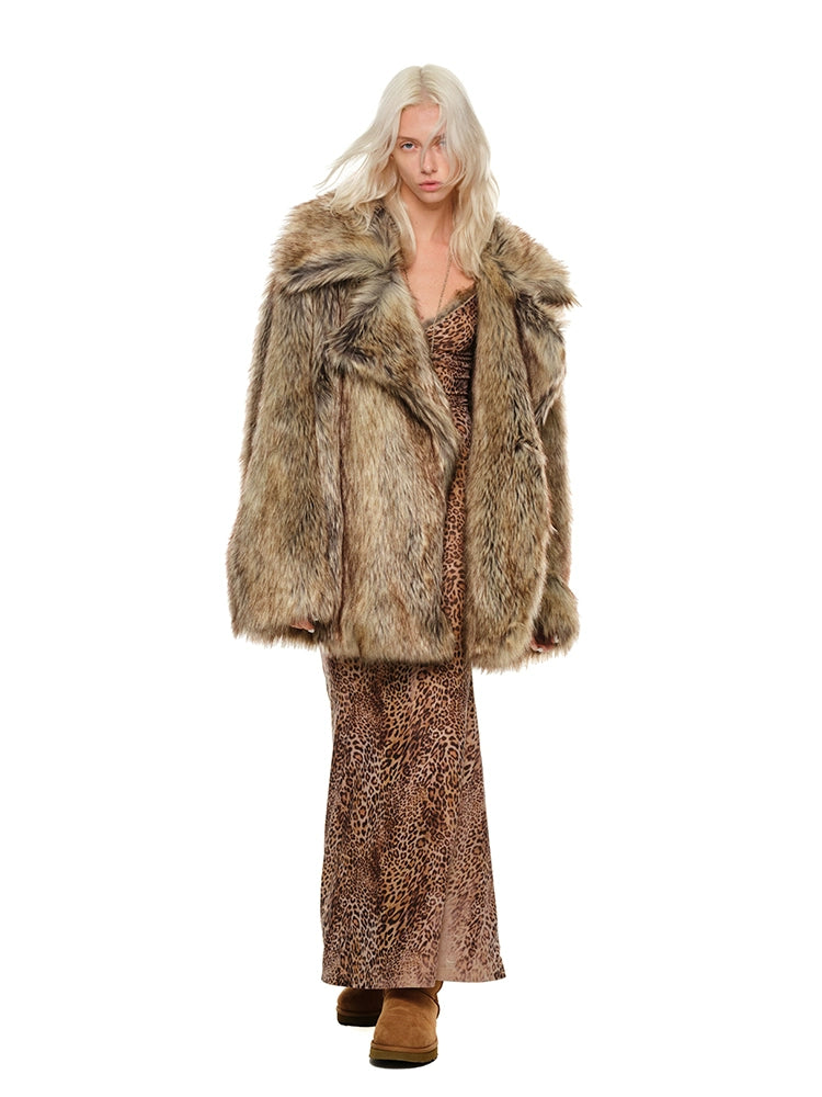 Faux Wolf Fur Coat