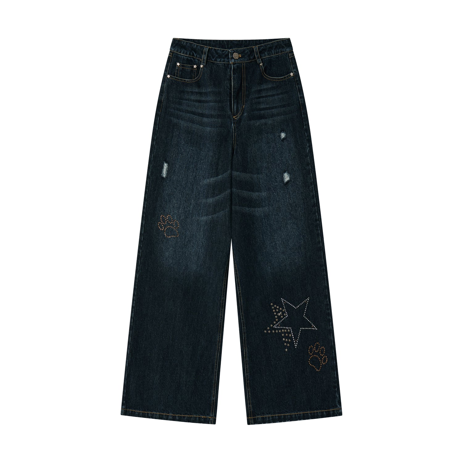 Vintage Washed Straight-Leg Denim Jeans
