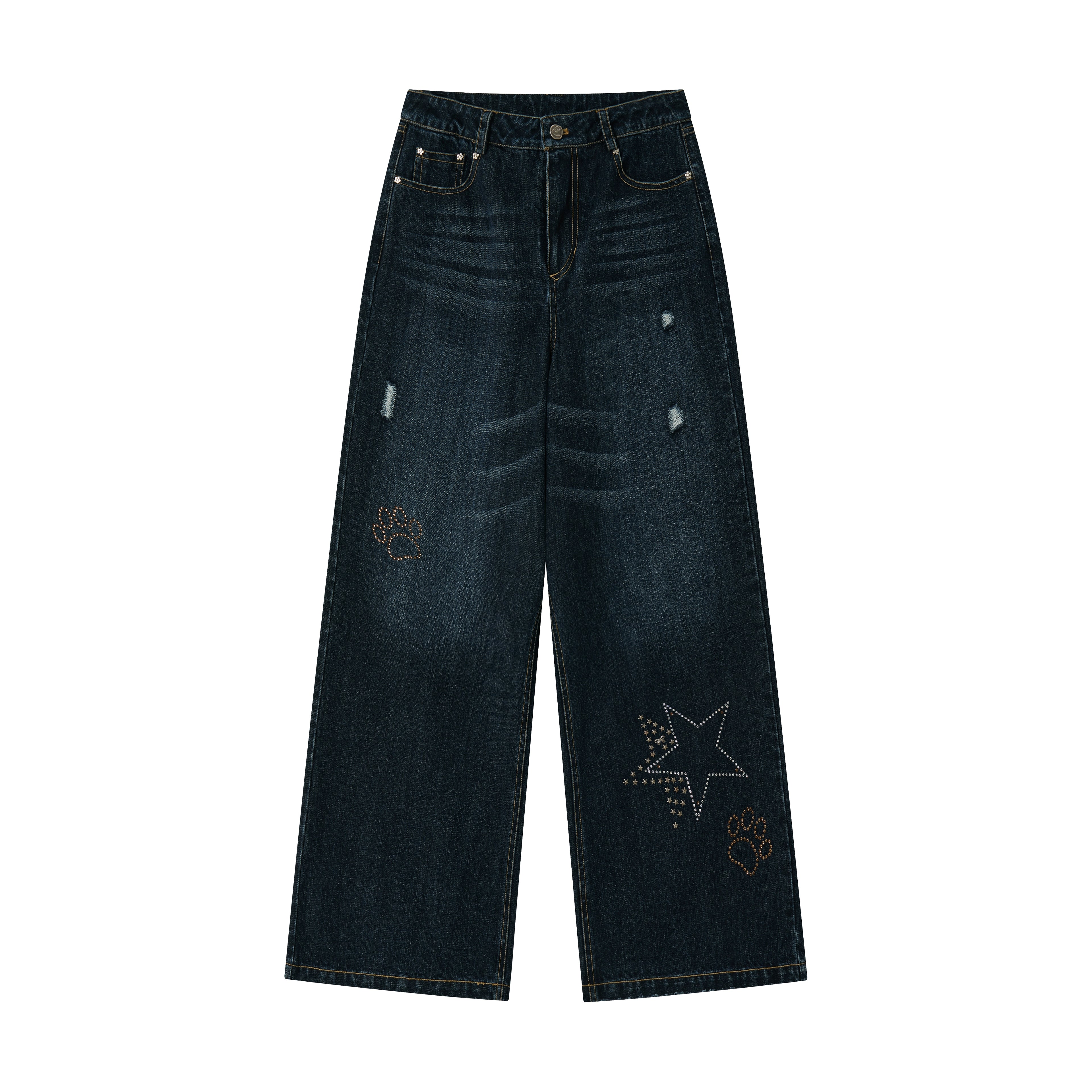 Vintage Washed Straight-Leg Denim Jeans
