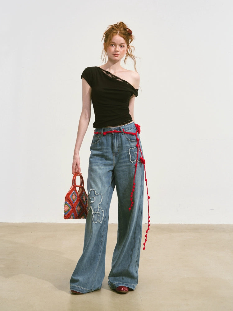 Asymmetric Neckline Fake Two-piece T-shirt