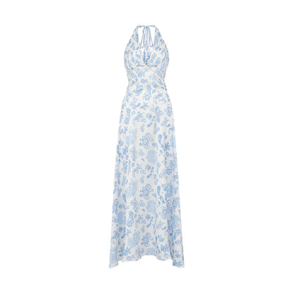 Halter V-Neck Cut-Out Printed Maxi Dress