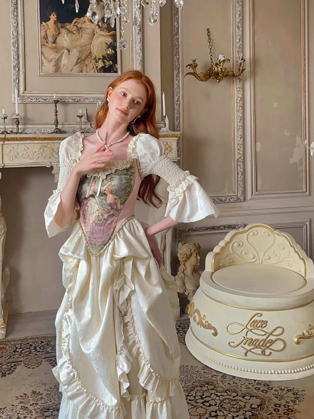 Vintage Court-Style Dress &amp; Waist Belt Set