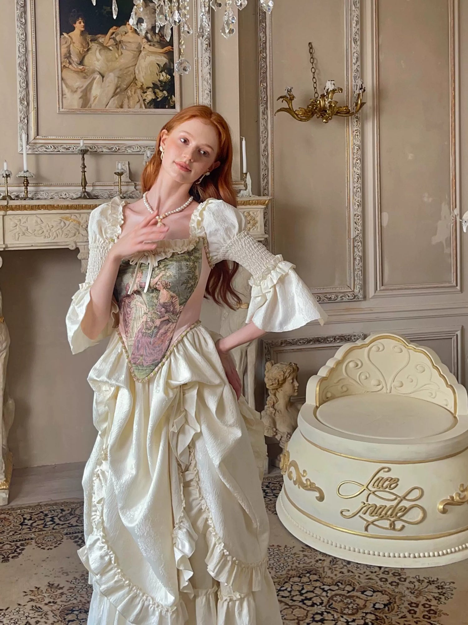 Vintage Court-Style Dress &amp; Waist Belt Set