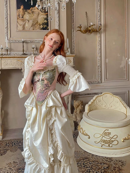 Vintage Court-Style Dress &amp; Waist Belt Set