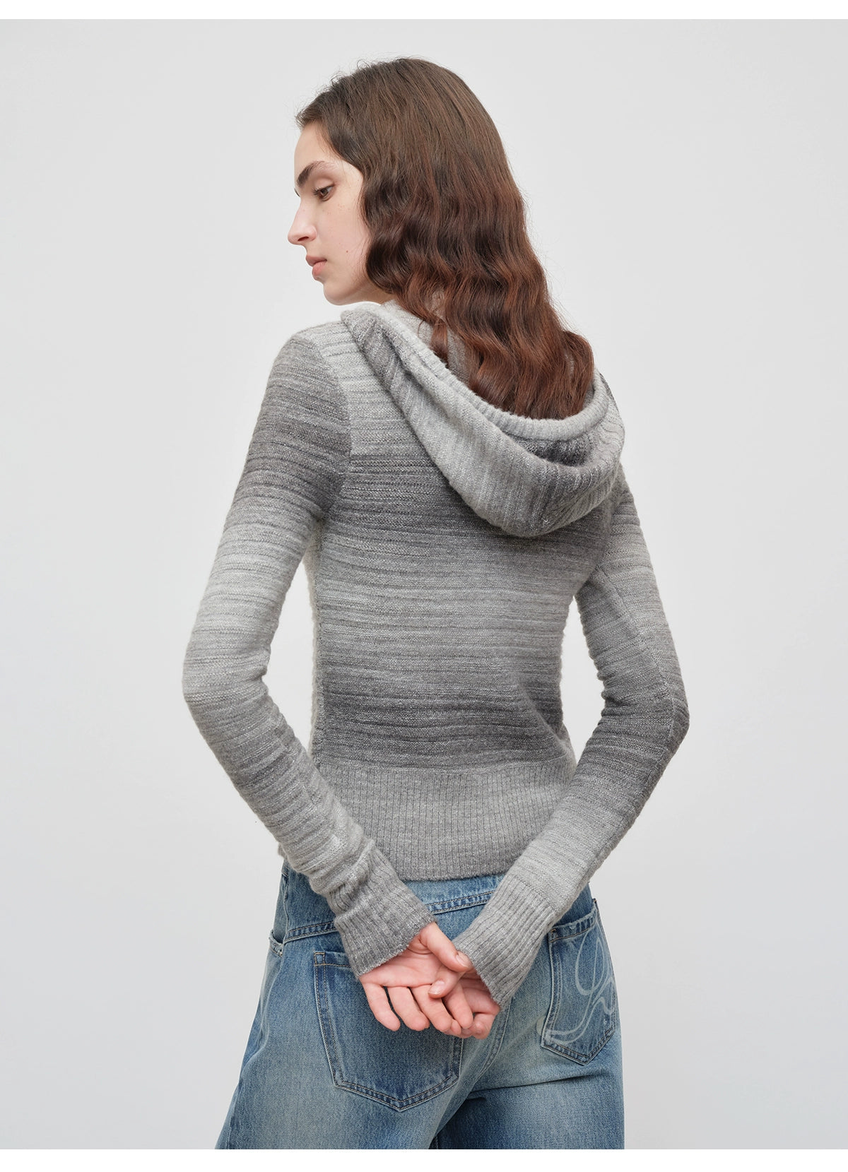 Ombre Wool Blend Double-Zip Hooded Cardigan