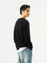 Black Misaligned Crew Neck Sweater - CHINASQUAD