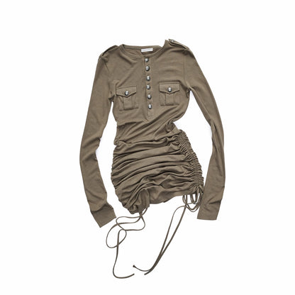 Drawstring Knit Bodycon Midi Dress