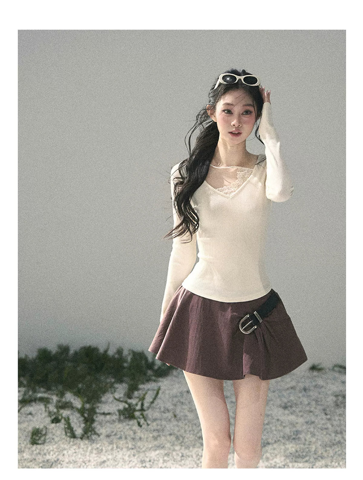 Deep V Lace Knit Top